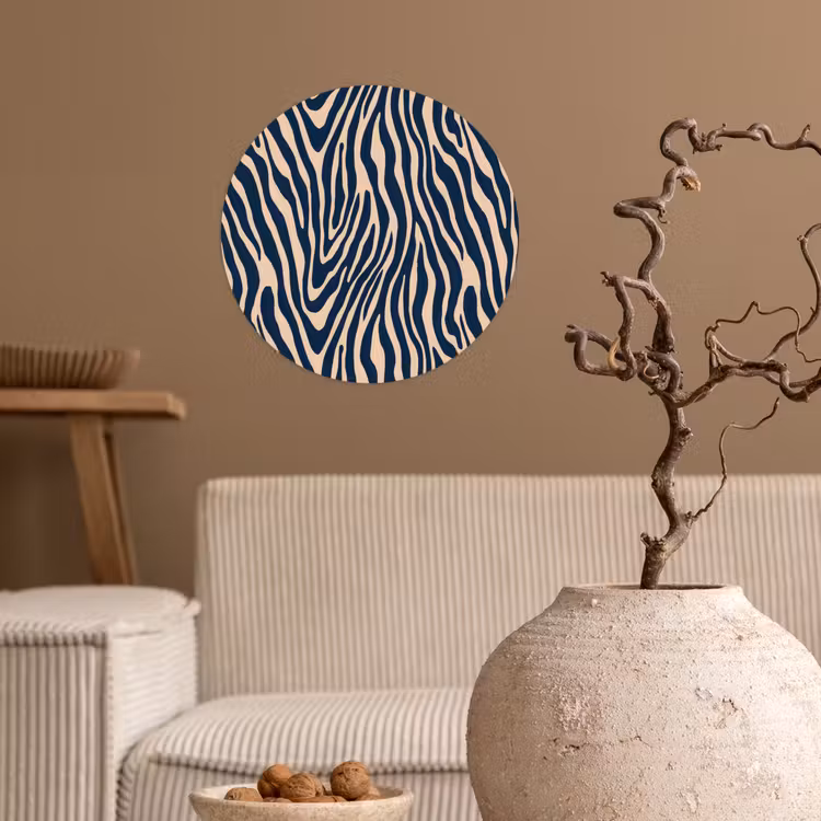 Zebra - Patroon - Blauw - Beige Wandcirkel behangsticker klein 186 -sfeer1