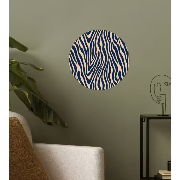 Zebra - Patroon - Blauw - Beige Wandcirkel behangsticker klein 186 -sfeer2