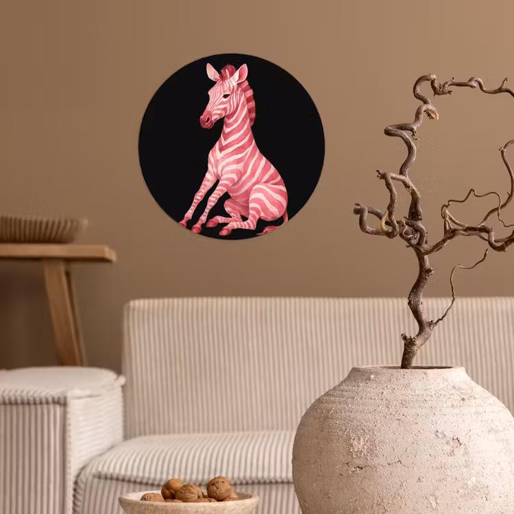 Zebra - Roze - Gestreept Wandcirkel behangsticker klein -sfeer1