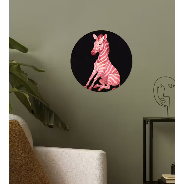 Zebra - Roze - Gestreept Wandcirkel behangsticker klein -sfeer2