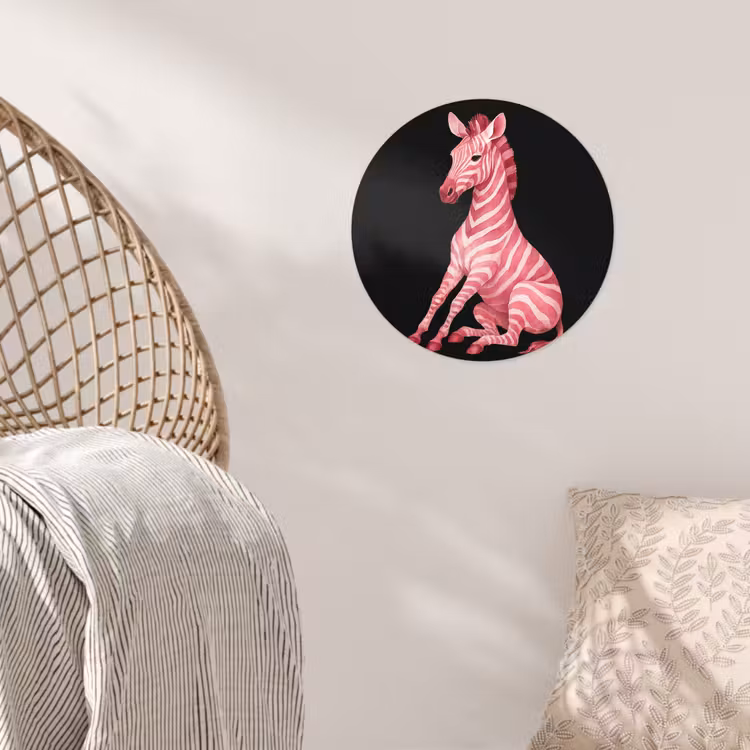 Zebra - Roze - Gestreept Wandcirkel behangsticker klein -sfeer4