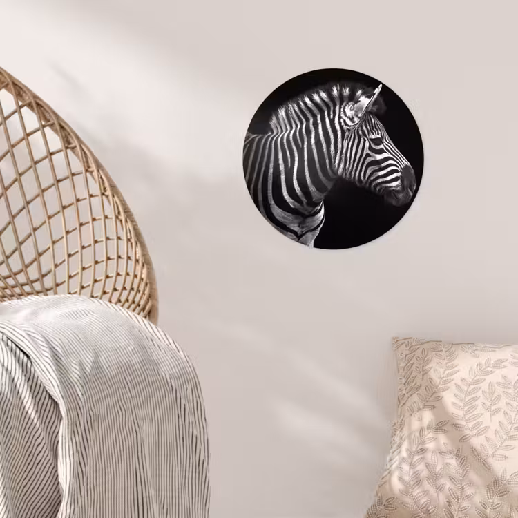 Zebra - Zwart - Wit - Portret - Dieren Wandcirkel behangsticker klein -sfeer4