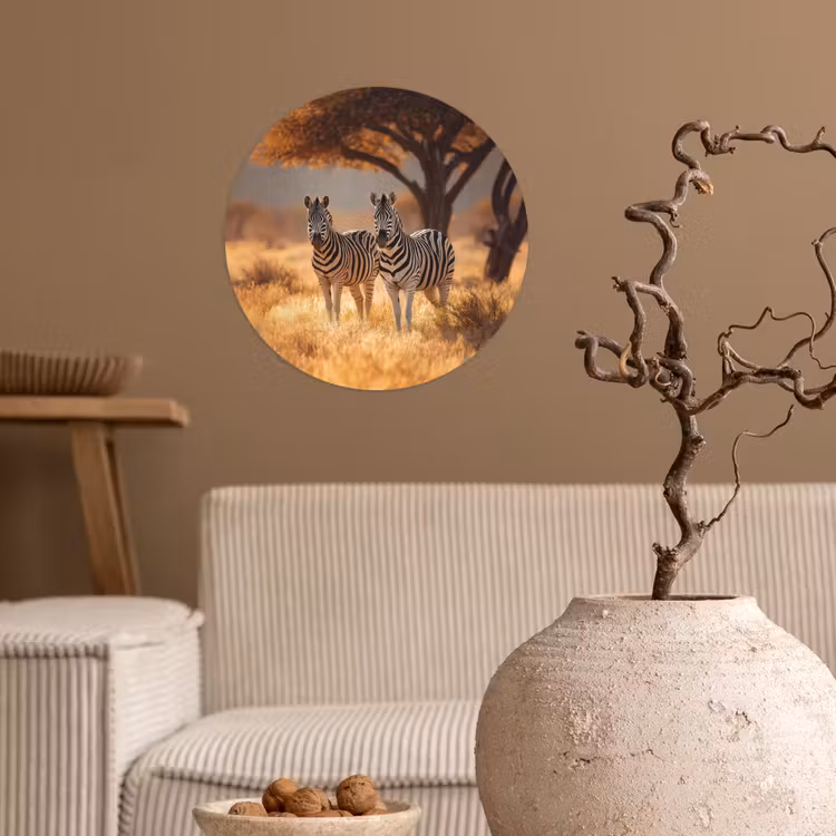 Zebra's - Savannelandschap - Gras Wandcirkel behangsticker klein -sfeer1