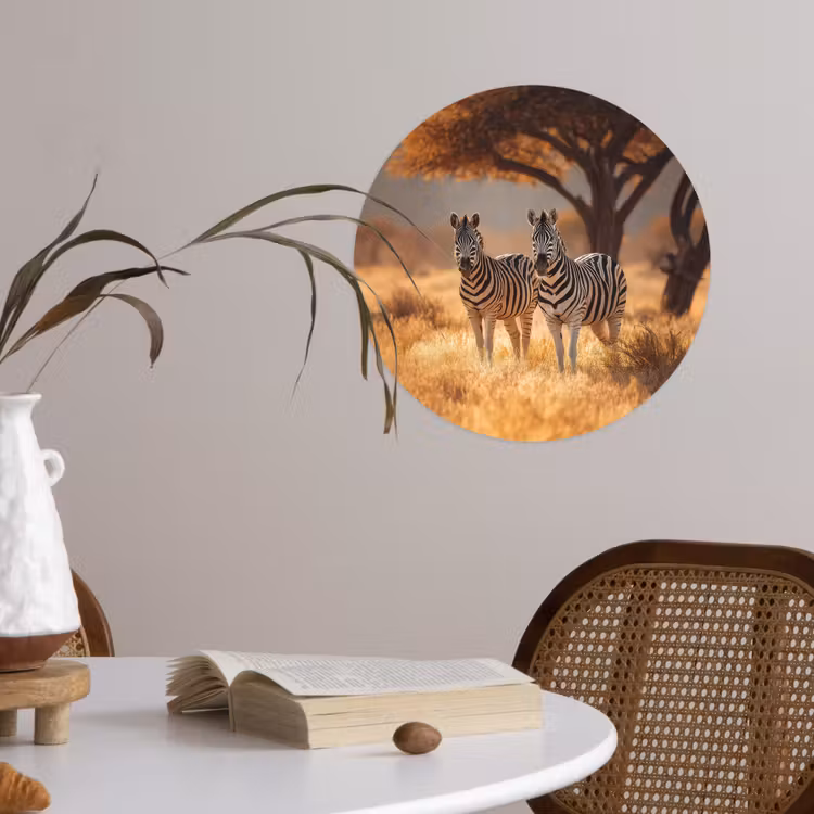 Zebra's - Savannelandschap - Gras Wandcirkel behangsticker klein -sfeer3
