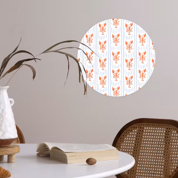 Zee - Kreeft - Oranje - Blauw Wandcirkel behangsticker klein 186 -sfeer3