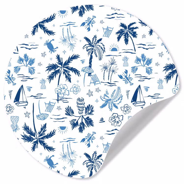 Zee - Strand - Blauw - Wit Wandcirkel behangsticker klein 186 -3d