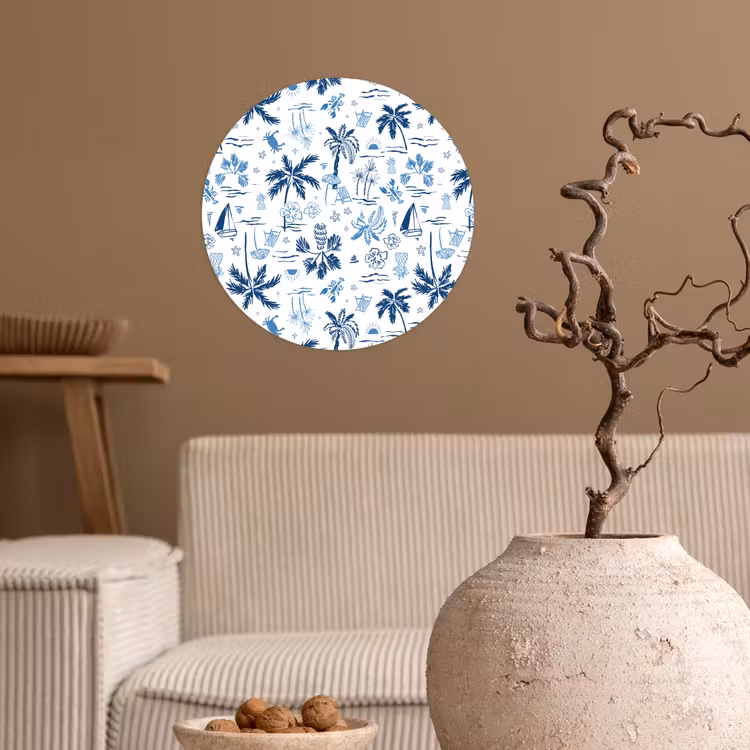 Zee - Strand - Blauw - Wit Wandcirkel behangsticker klein 186 -sfeer1