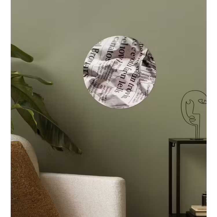 Krant - Gekreukeld - Textuur - Vintage - Zwart-wit Wandcirkel behangsticker klein -sfeer2