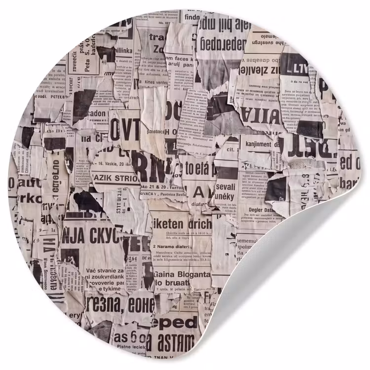 Krant - Gescheurd - Textuur - Abstract - Zwart-wit Wandcirkel behangsticker klein -3d