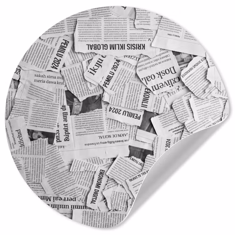 Krant - Versnipperd - Textuur - Zwart-wit - Abstract Wandcirkel behangsticker klein -3d