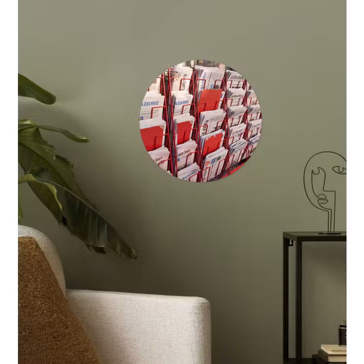 Kranten - Rek - Stedelijk - Dagelijks leven - Rood Wandcirkel behangsticker klein -sfeer2