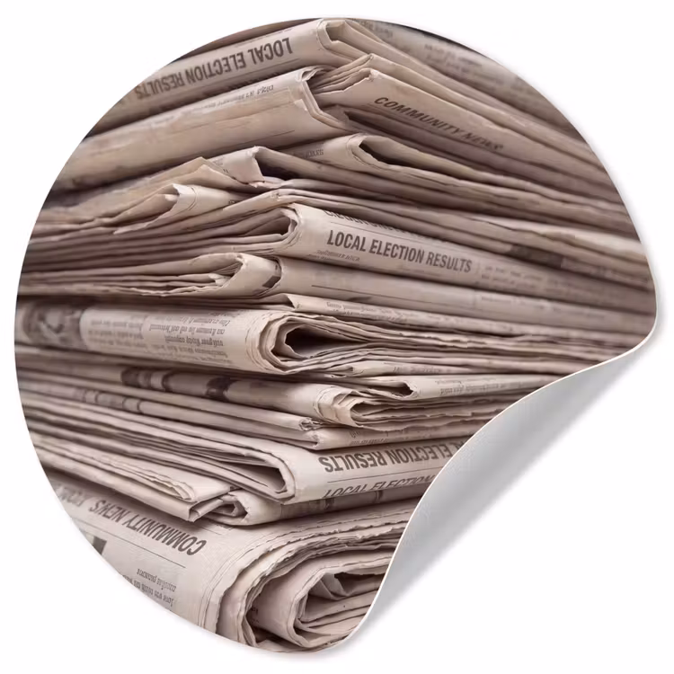 Kranten - Stapel - Nieuws - Vintage - Beige Wandcirkel behangsticker klein -3d