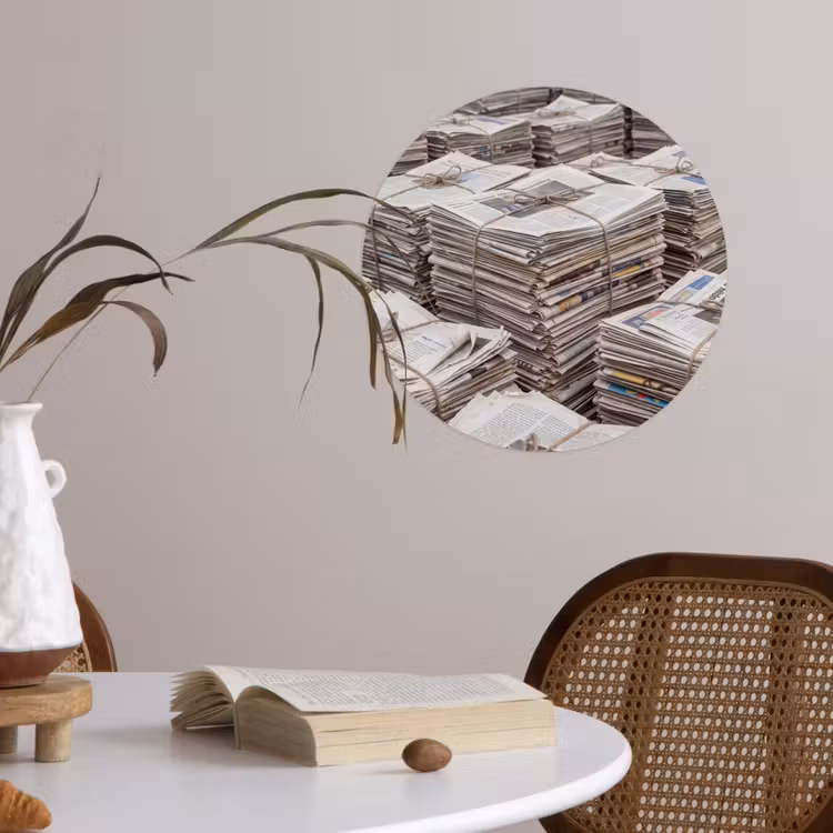 Kranten - Stapels - Touw - Informatie - Vintage Wandcirkel behangsticker klein -sfeer3
