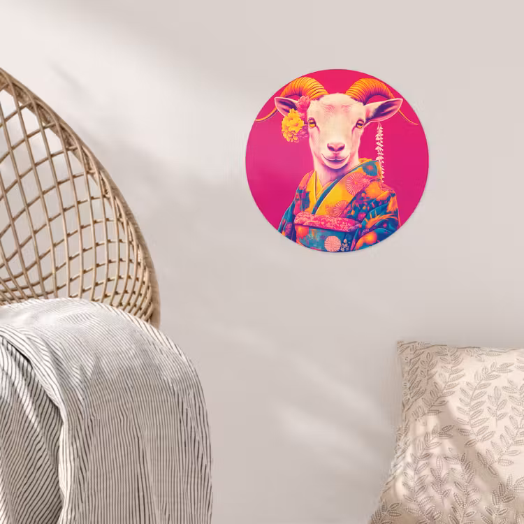 Geit - Hoorns - Kimono - Kleurrijk Wandcirkel behangsticker klein -sfeer4