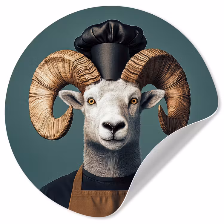 Geit - Hoorns - Kokskleding Wandcirkel behangsticker klein -3d