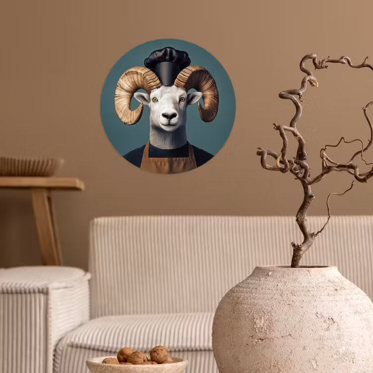 Geit - Hoorns - Kokskleding Wandcirkel behangsticker klein -sfeer1