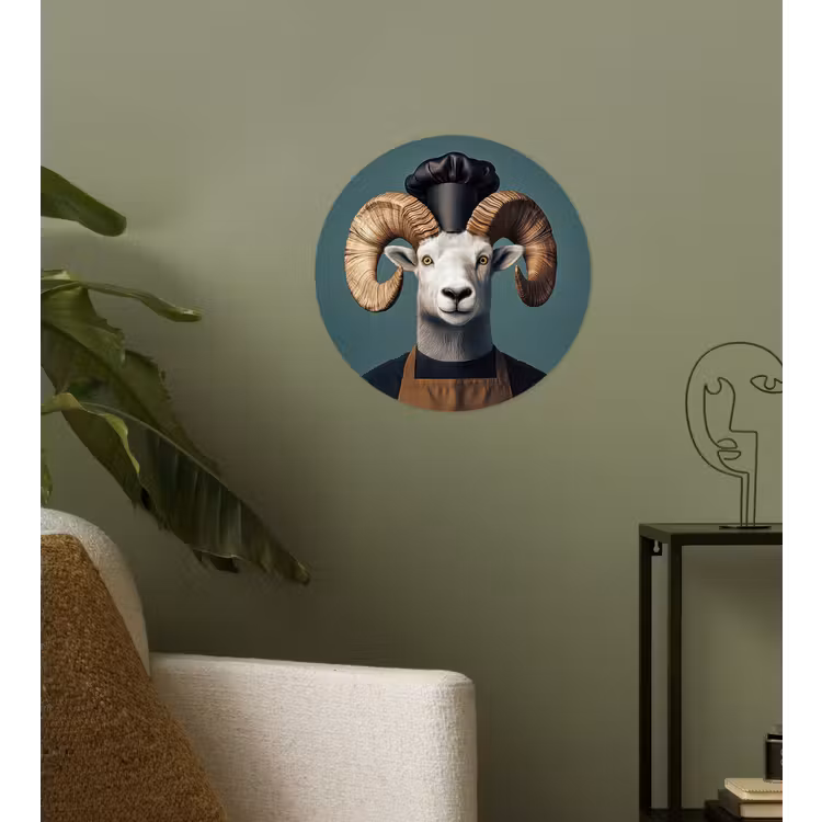 Geit - Hoorns - Kokskleding Wandcirkel behangsticker klein -sfeer2