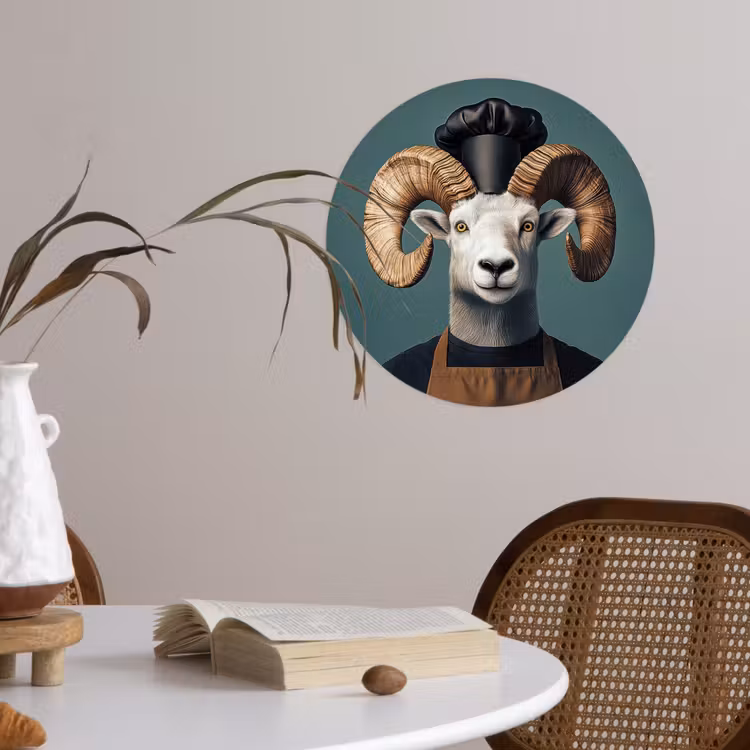 Geit - Hoorns - Kokskleding Wandcirkel behangsticker klein -sfeer3