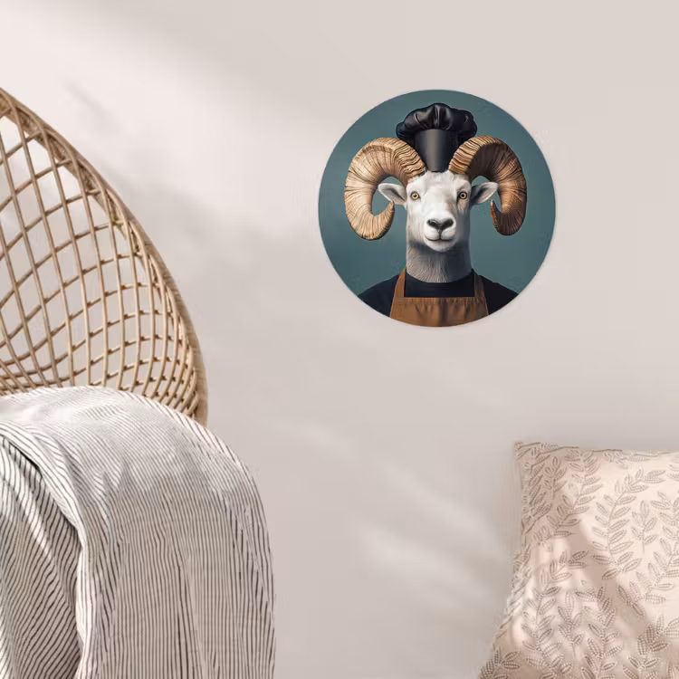 Geit - Hoorns - Kokskleding Wandcirkel behangsticker klein -sfeer4