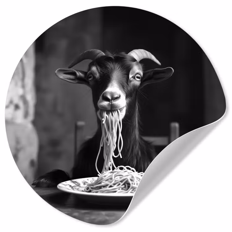 Geit - Bord - Spaghetti - Zwart Wit Wandcirkel behangsticker klein -3d
