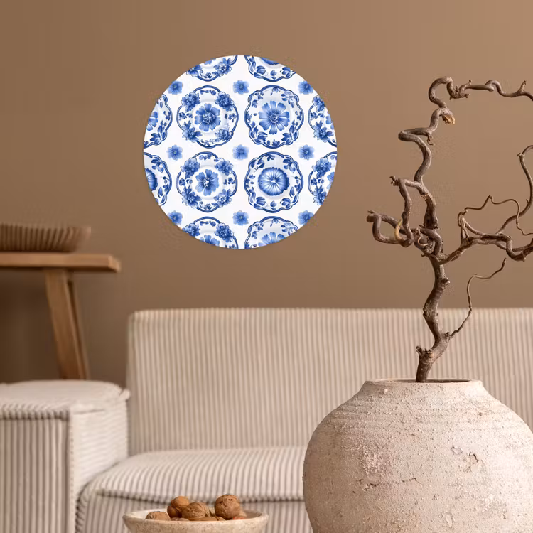 Sierborden - Bloemen - Blauw Wandcirkel behangsticker klein 186 -sfeer1