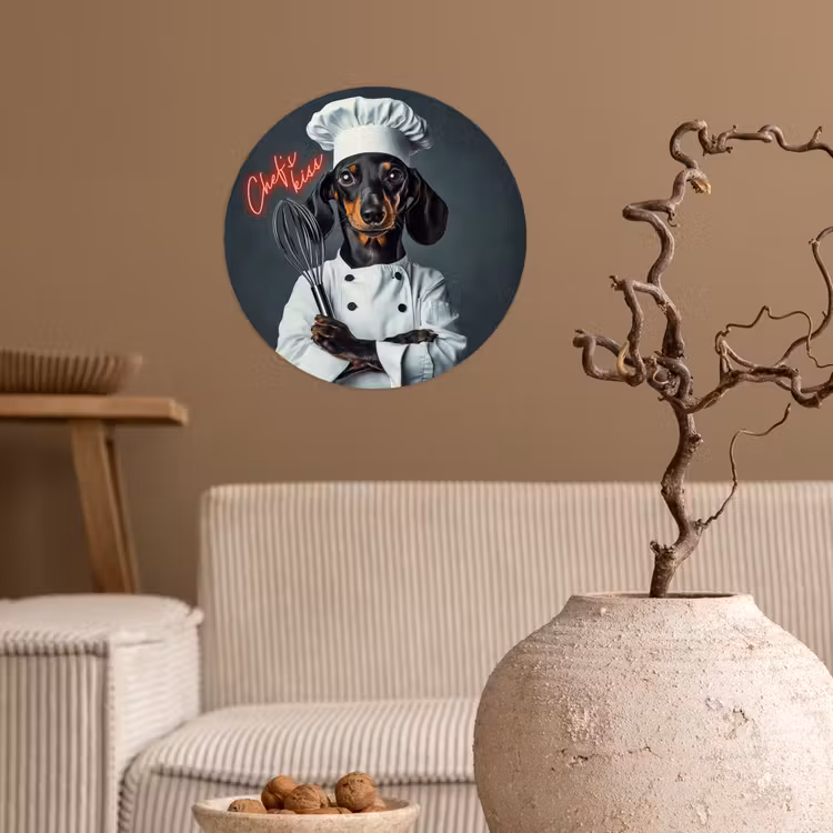 Quote - Neon - Hond - Kokskleding Wandcirkel behangsticker klein -sfeer1