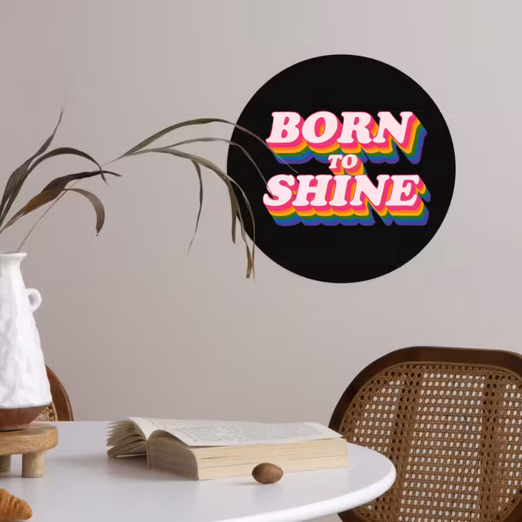 Quote - Regenboog - Roze - Zwart Wandcirkel behangsticker klein -sfeer3