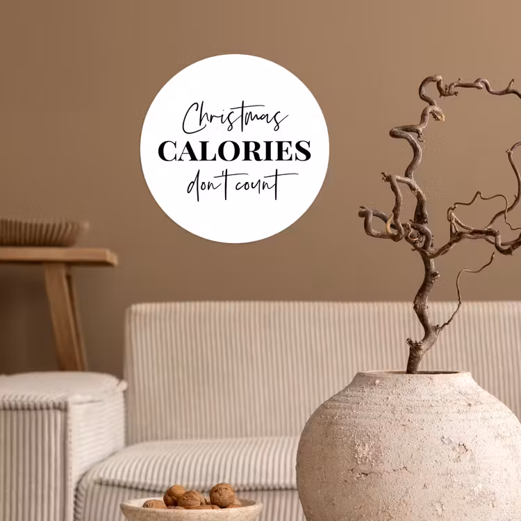 Kerst quote - Winter - Christmas calories - Wit Wandcirkel behangsticker klein -sfeer1