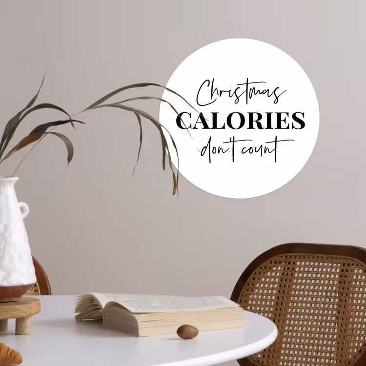 Kerst quote - Winter - Christmas calories - Wit Wandcirkel behangsticker klein -sfeer3