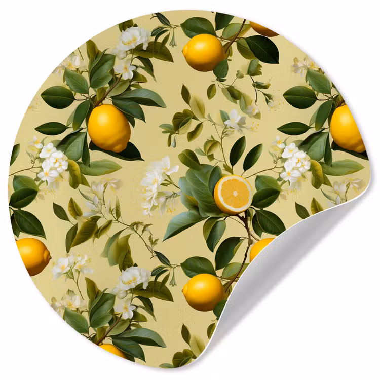 Citroen - Groen - Bloesem Wandcirkel behangsticker klein 186 -3d