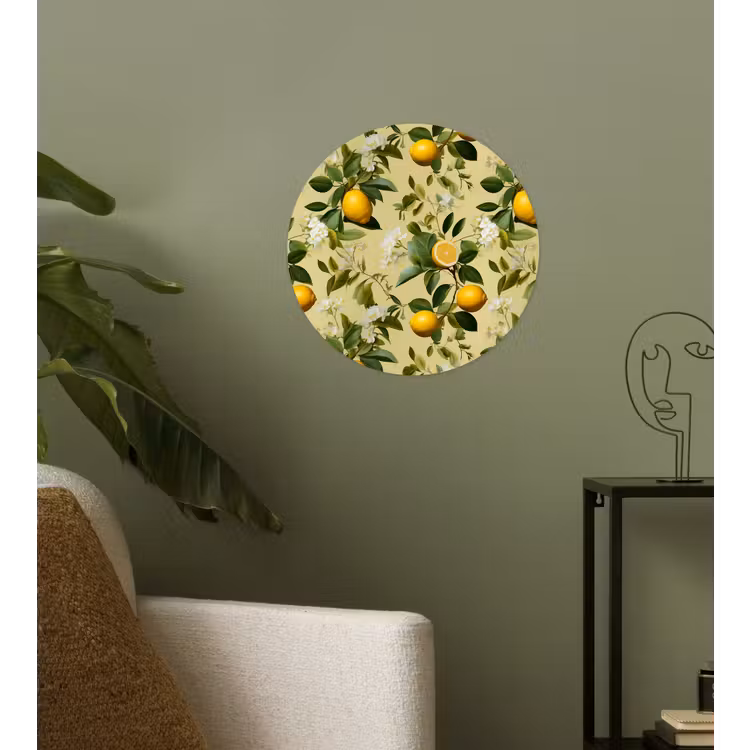 Citroen - Groen - Bloesem Wandcirkel behangsticker klein 186 -sfeer2