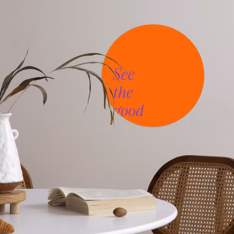 See te good - Paars - Oranje Wandcirkel behangsticker klein -sfeer3