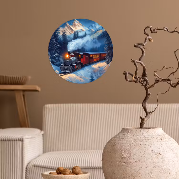 Trein - Kerst - Sneeuw - Kersttrein Wandcirkel behangsticker klein -sfeer1