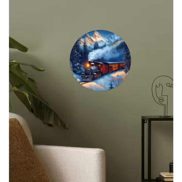 Trein - Kerst - Sneeuw - Kersttrein Wandcirkel behangsticker klein -sfeer2