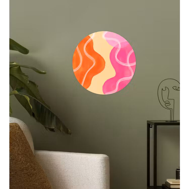 Abstract - Aquarel - Organisch - Oranje - Roze Wandcirkel behangsticker klein -sfeer2