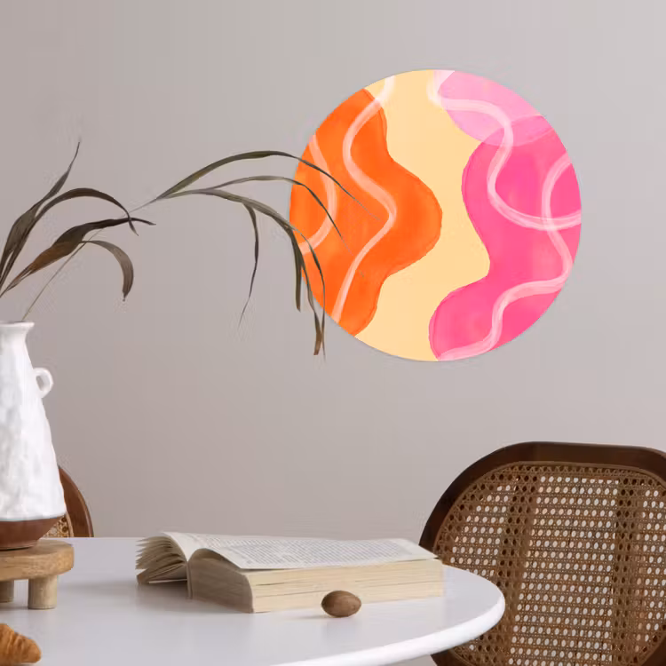Abstract - Aquarel - Organisch - Oranje - Roze Wandcirkel behangsticker klein -sfeer3
