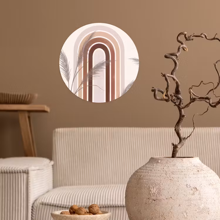 Abstract - Bogen - Plant - Boho - Beige Wandcirkel behangsticker klein -sfeer1
