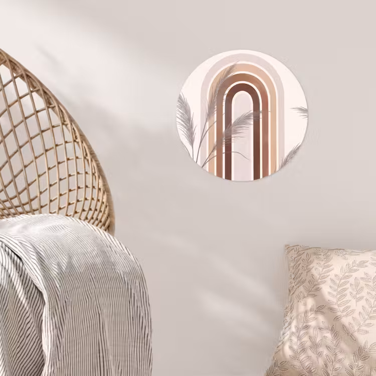 Abstract - Bogen - Plant - Boho - Beige Wandcirkel behangsticker klein -sfeer4