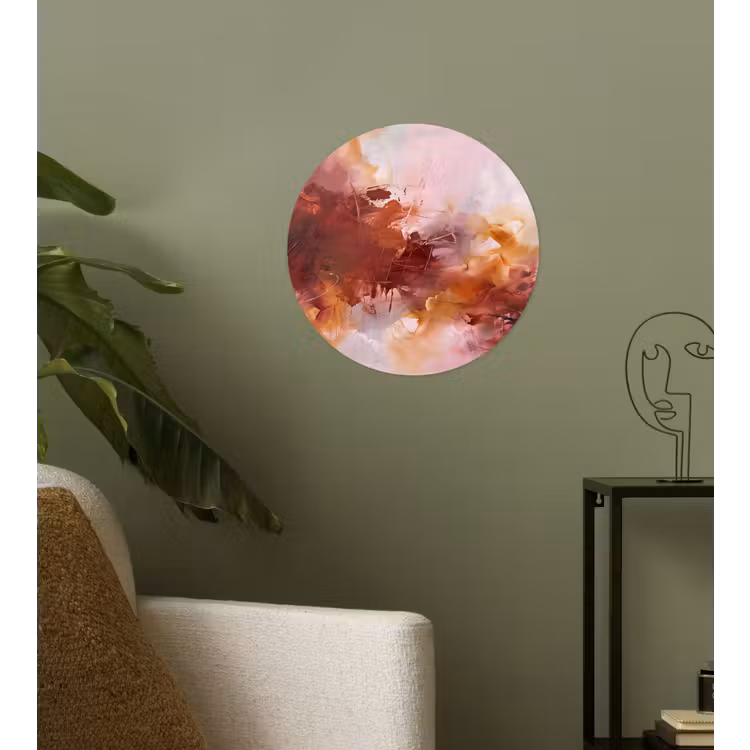 Abstract - Kleurrijk - Kunst - Modern - Roze-Rood Wandcirkel behangsticker klein -sfeer2