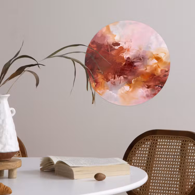 Abstract - Kleurrijk - Kunst - Modern - Roze-Rood Wandcirkel behangsticker klein -sfeer3