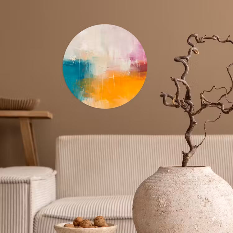 Abstract - Kleurrijk - Modern - Kunst - Oranje Wandcirkel behangsticker klein -sfeer1