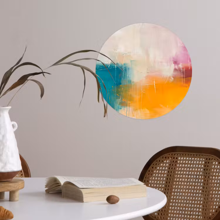 Abstract - Kleurrijk - Modern - Kunst - Oranje Wandcirkel behangsticker klein -sfeer3