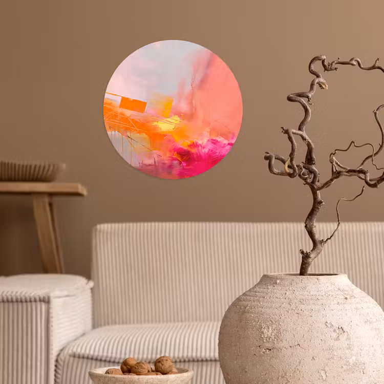 Abstract - Kleurrijk - Modern - Roze Wandcirkel behangsticker klein -sfeer1