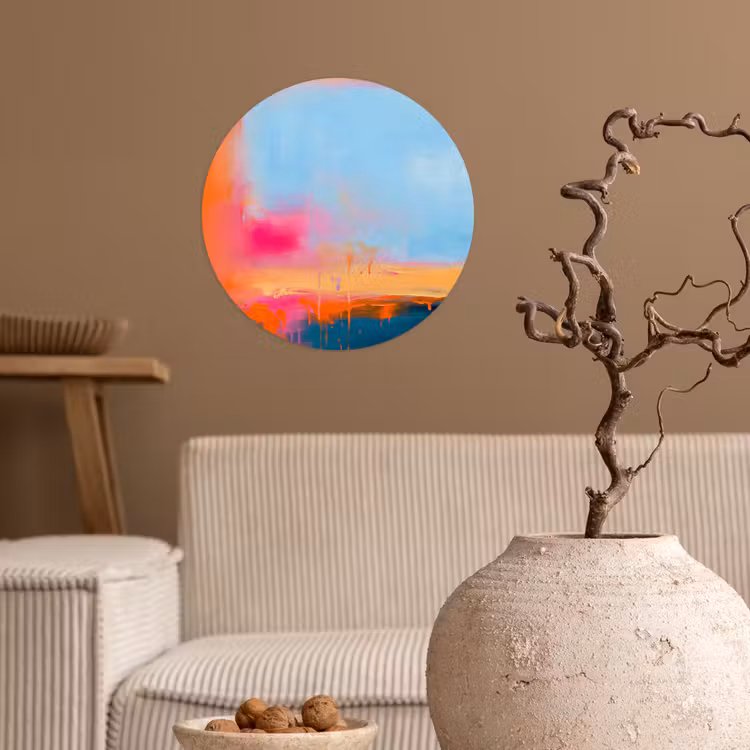 Abstract - Kleurvlakken - Modern - Oranje - Blauw Wandcirkel behangsticker klein -sfeer1