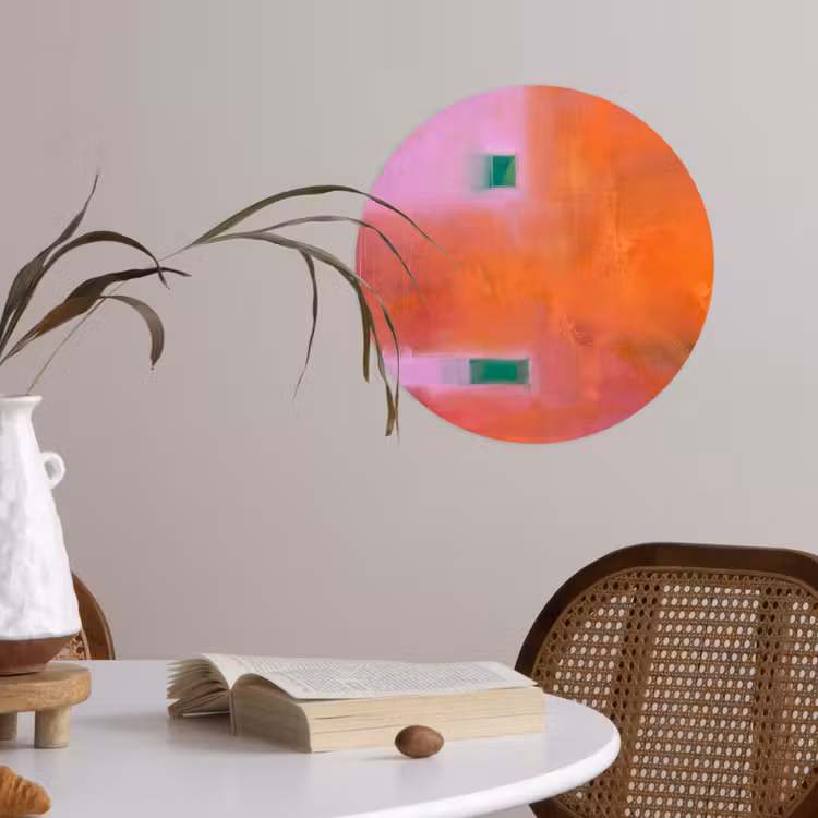 Abstract - Vlakken - Kunst - Modern - Oranje Wandcirkel behangsticker klein -sfeer3
