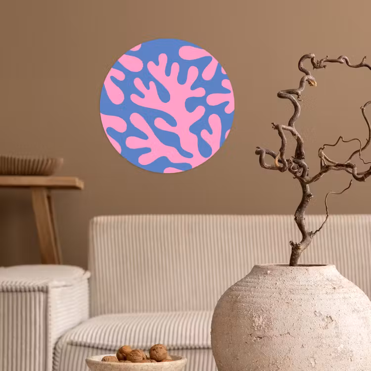 Abstract - Vormen - Roze - Blauw Wandcirkel behangsticker klein -sfeer1