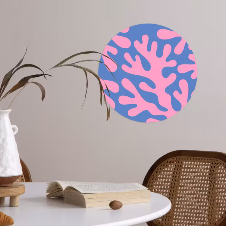 Abstract - Vormen - Roze - Blauw Wandcirkel behangsticker klein -sfeer3