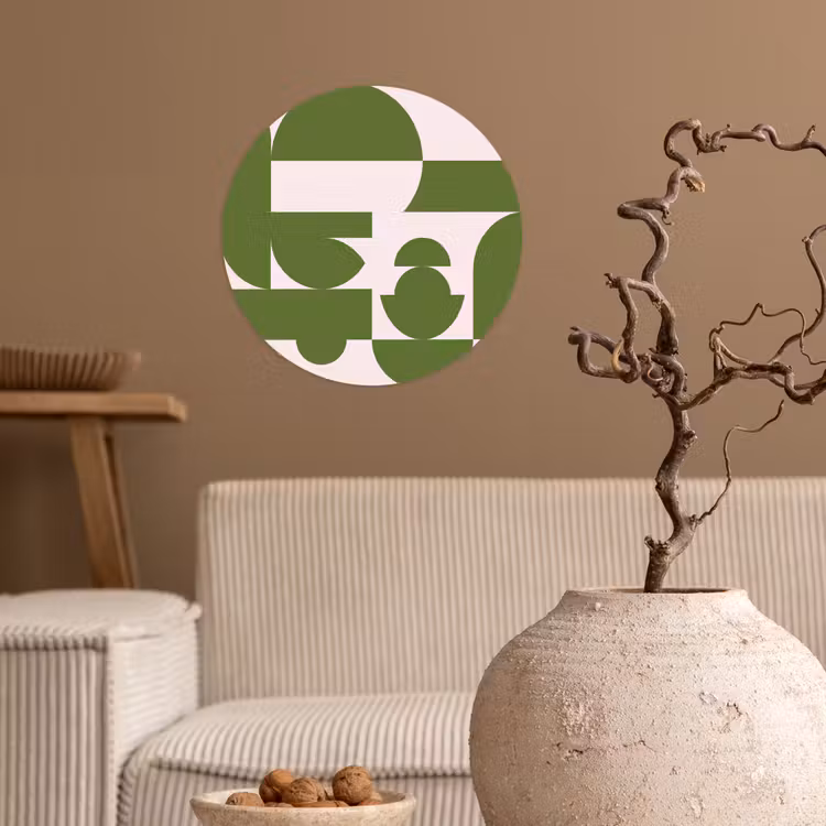 Abstract - Geometrie - Modern - Groen - Wit Wandcirkel behangsticker klein -sfeer1