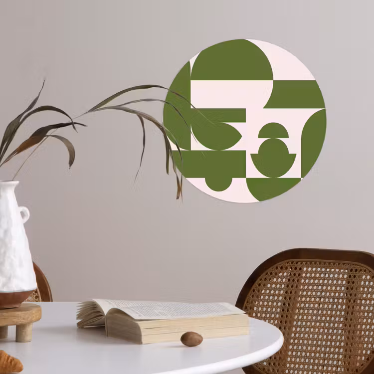 Abstract - Geometrie - Modern - Groen - Wit Wandcirkel behangsticker klein -sfeer3