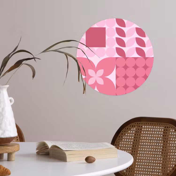Abstract - Geometrisch - Patroon - Modern - Roze Wandcirkel behangsticker klein -sfeer3